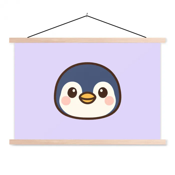 Pinguïn - Paars - Schattig textielposter latten blank klein -3d