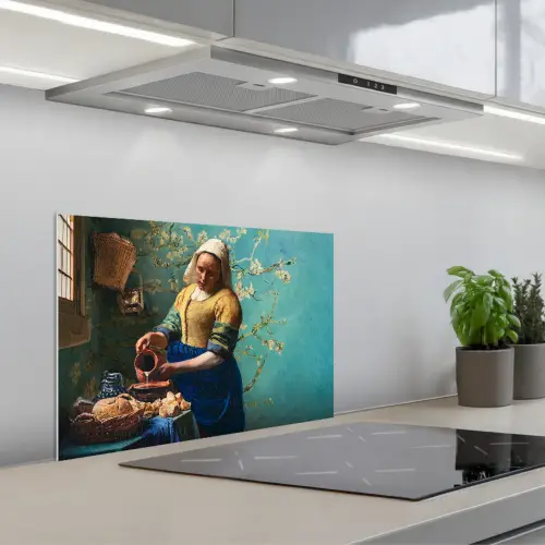 Melkmeisje - Amandelbloesem - Van Gogh - Vermeer - Schilderij - Oude meesters keuken achterwand spatscherm klein -3d_schuin