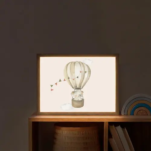 Luchtballon - Olifant - Watercolor - Beige - Dieren Light Box met batterij (Wandlamp kind) middel -sfeer1_kind