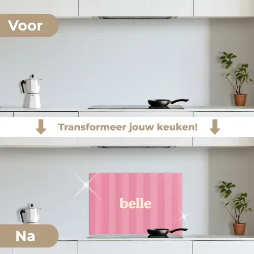 Roze - Gestreept - Belle keuken achterwand spatscherm klein -voor_na_NL