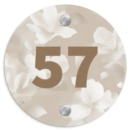 Beige bloemen - Traditioneel Naambord Rond klein -3d