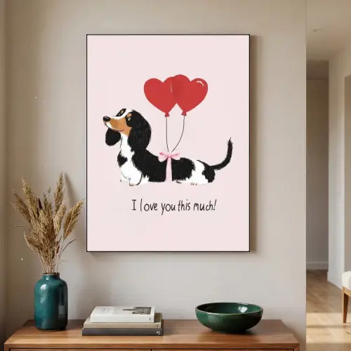 Hond - Teckel - Valentijn - Love Textielframe zwart klein -sfeer1