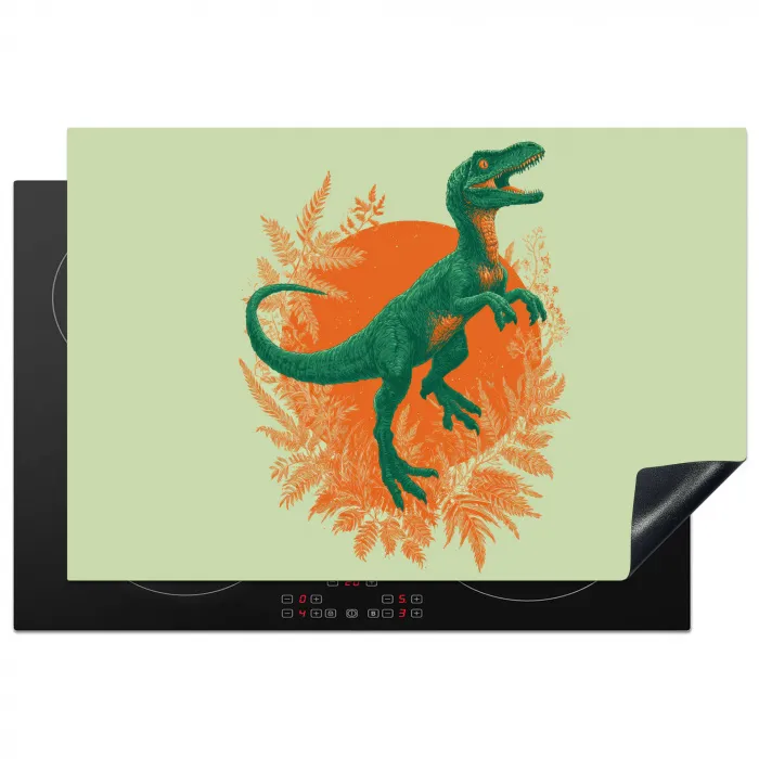 Dinosaurus - Groen - Planten - Cirkel Inductie beschermer vinyl 3mm klein -3d