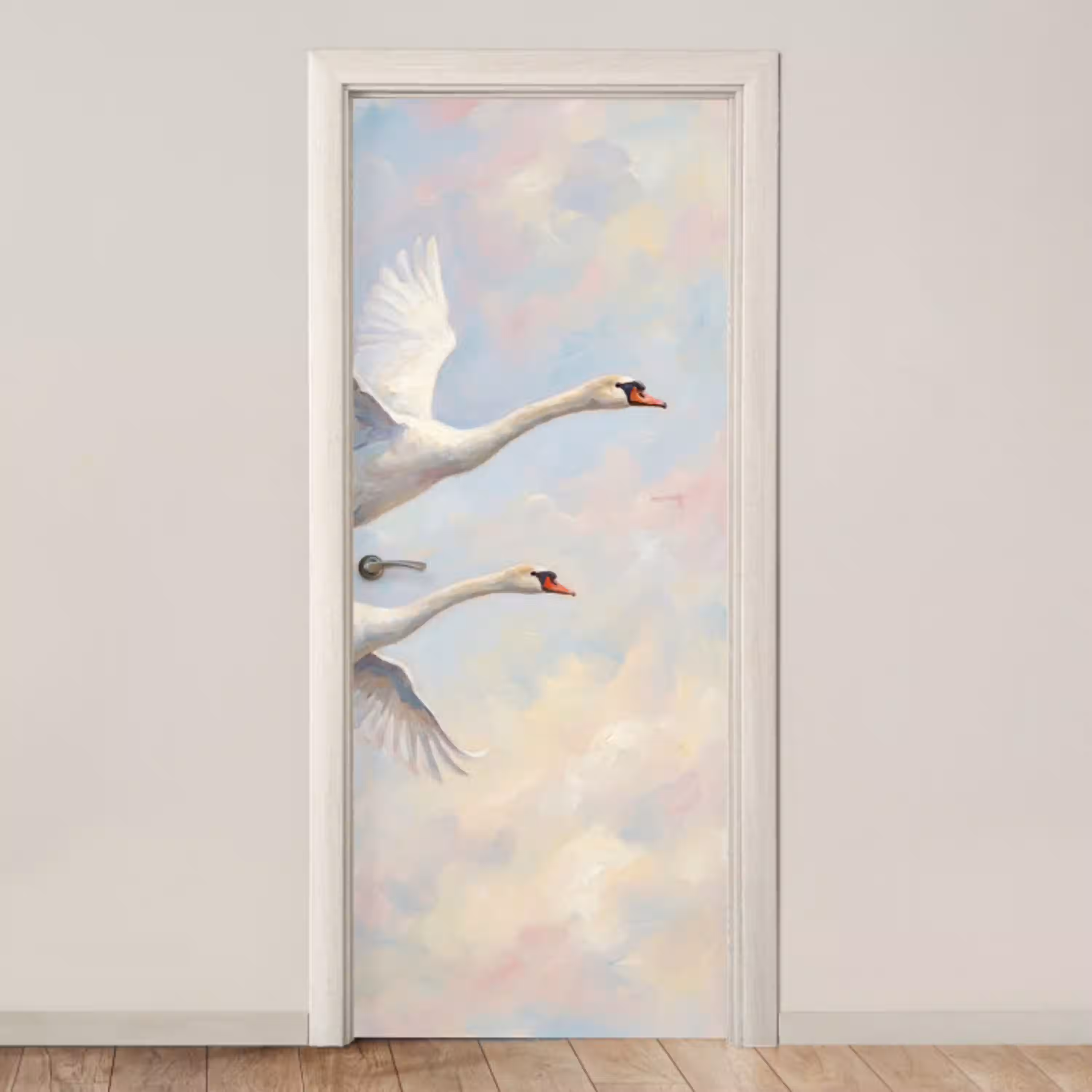 Vogel - Vliegend - Lucht - Modern - Pastel deurposter klein -3d_beige