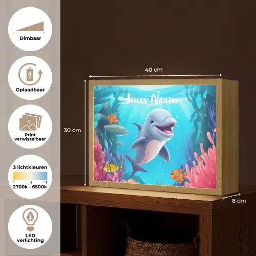 Dolfijn - Zeedieren - Onderwater - Kinderen - Meisjes Light Box met batterij (Wandlamp kind) middel -USP_websiteoverzichtNL