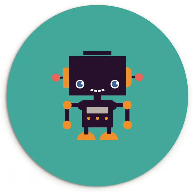 Robot - Gezicht - Antenne - Blauw - Jongens Wandcirkel kunststof plaat 5mm dik klein -3d