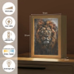 Leeuw - Dieren - Portret - Zwart - Luxe Light Box met kabel (Tafellamp) klein -USP_FR