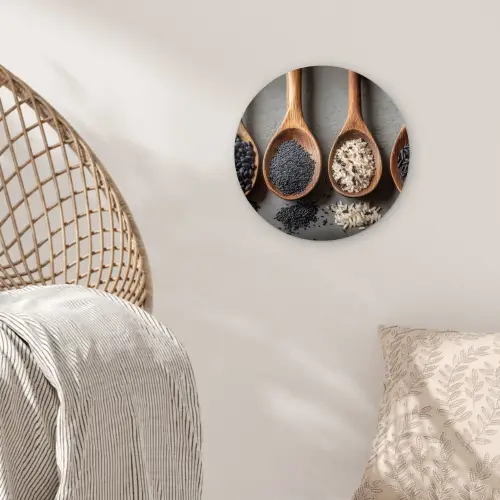 Houten - Lepels - Rijst - Zaden Wandcirkel kunststof plaat 5mm dik klein -sfeer5