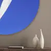 Tulp - Minimalistisch - Bladeren - Wit Akoestische PET Vilt - Rond klein -sfeer5_closeup