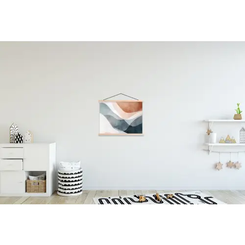 Abstract - Golven - Blauw textielposter latten blank klein -kinderkamer