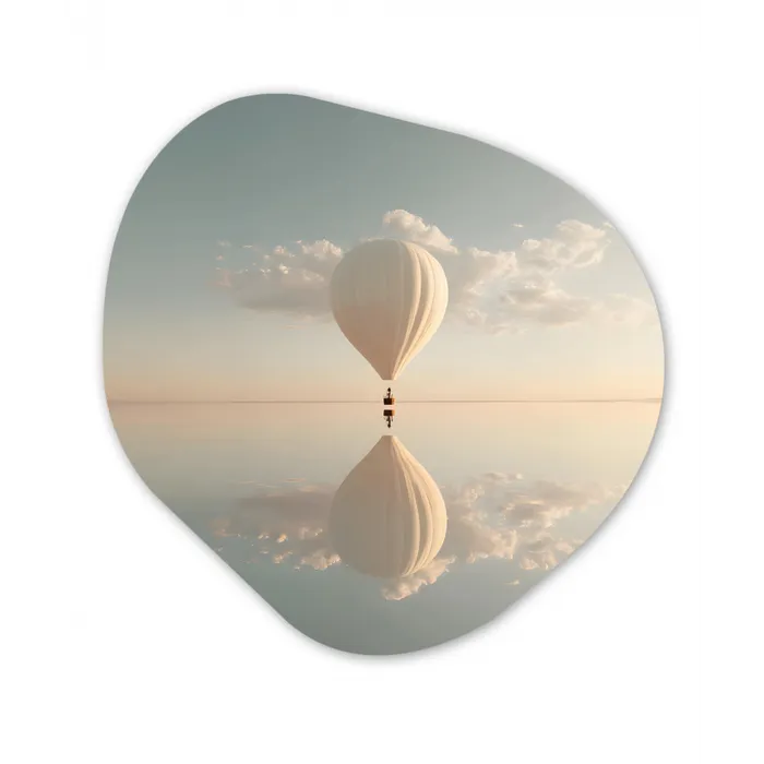 Luchtballon - Wolken - Water - Blauw Wandcirkel Organisch Plexiglas middel -3d
