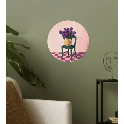 Stoel - Vaas - Bloemen - Geblokt Wandcirkel behangsticker klein -sfeer2