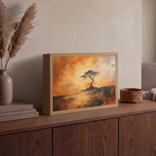 Boom - Landschap - Oranje Light Box met batterij (Wandlamp) middel -sfeer2