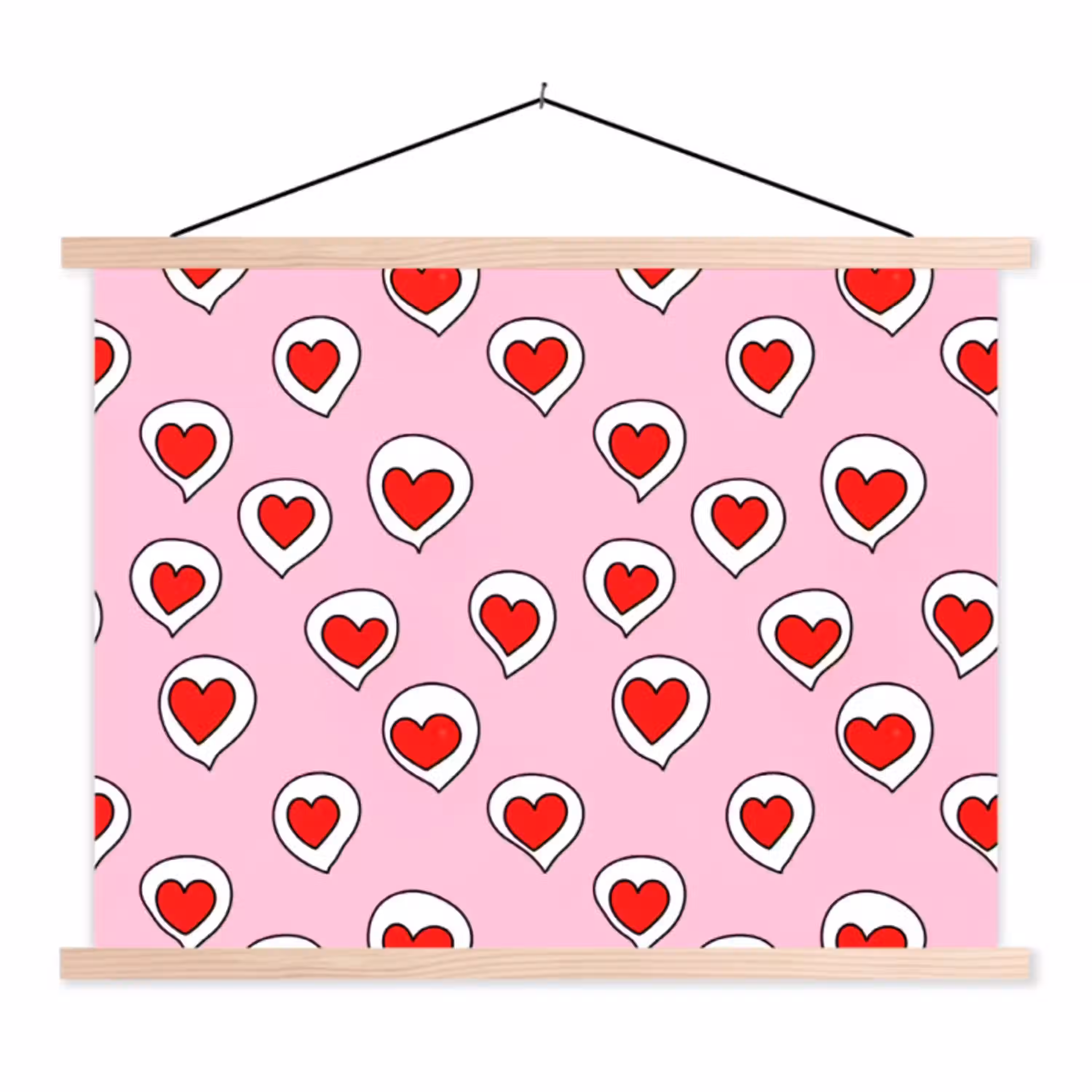 Hartjes - Patroon - Rood textielposter latten blank klein 122 -3d