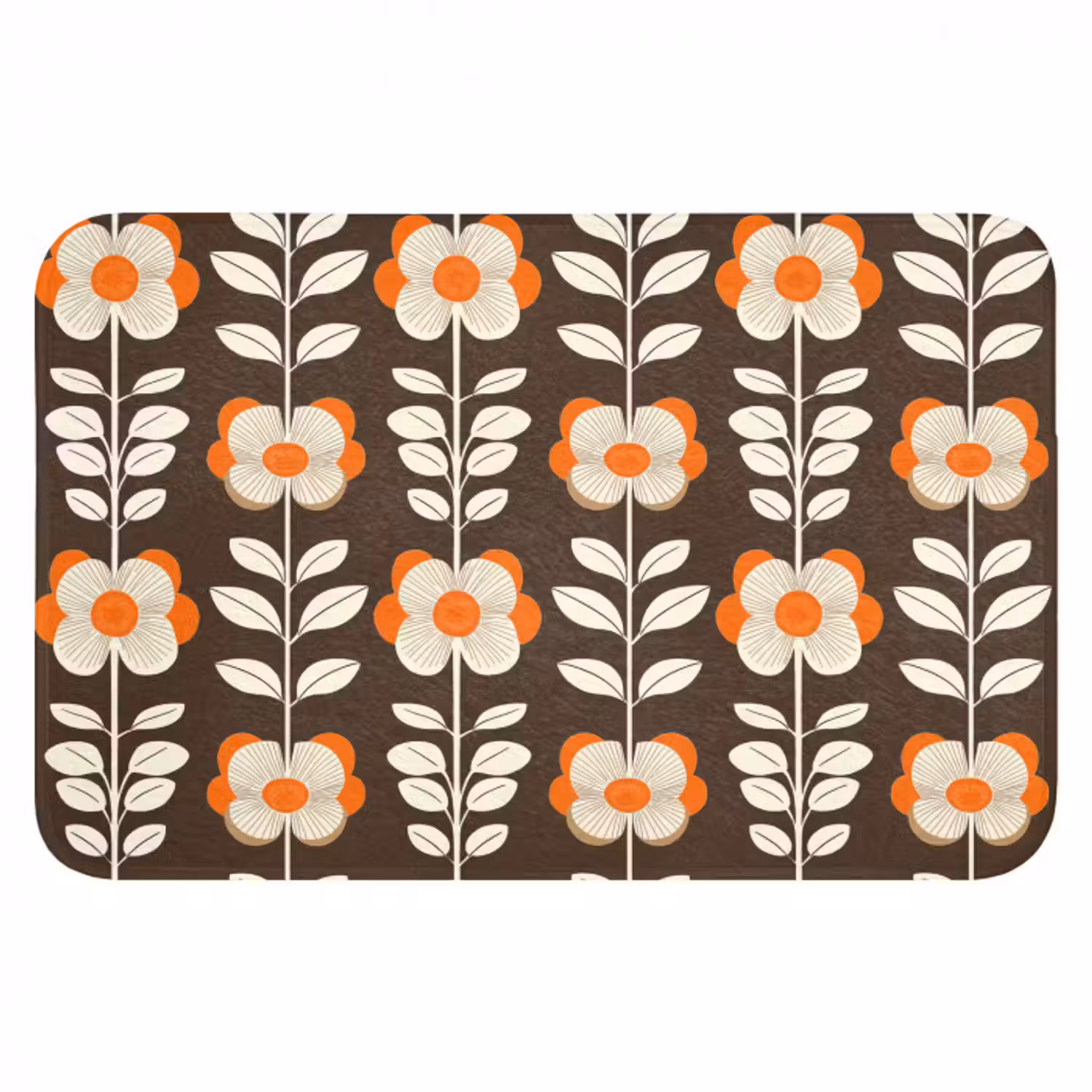 Badematte - Blumen - Retro - Braun