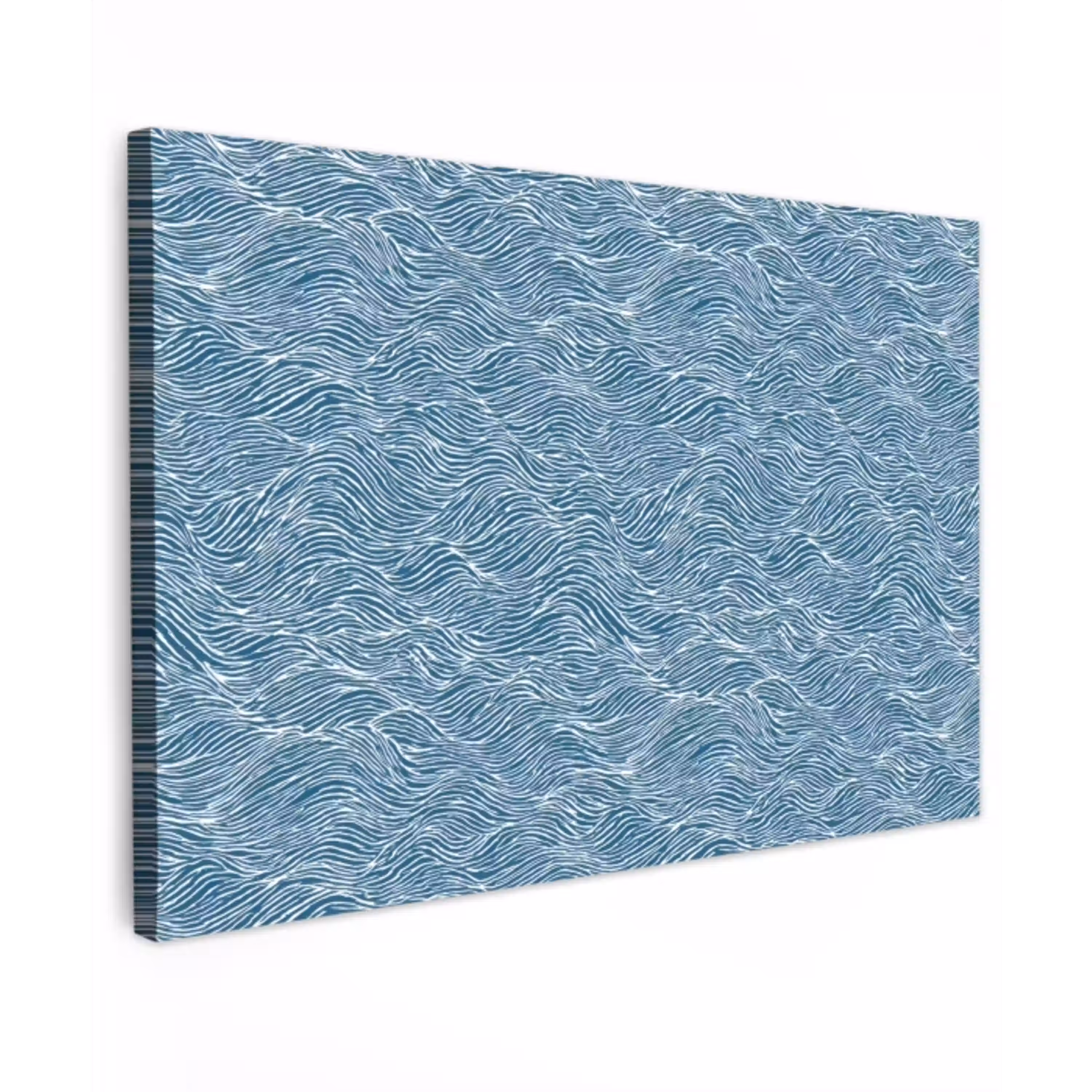 Blauw - Wit - Golven - Getekend - Textuur Tuinposter op houten frame 2 cm dik klein 845 -3d