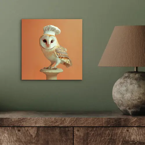 Kerkuil - Koksmuts - Oranje - Vogel aluminium wit klein -sfeer2
