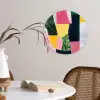 Abstract - Roze - Lappen - Vormen - Geel Wandcirkel kunststof plaat 5mm dik klein -sfeer4