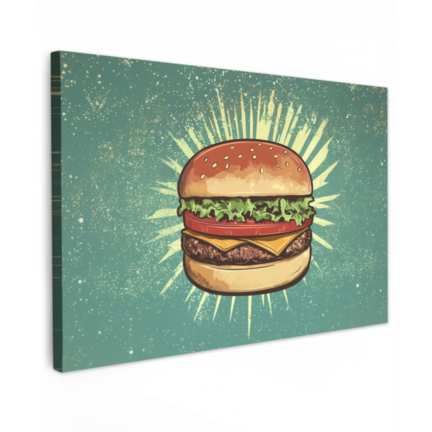 Hamburger - Illustratie - Sla - Kaas Tuinposter op houten frame 2 cm dik klein -3d