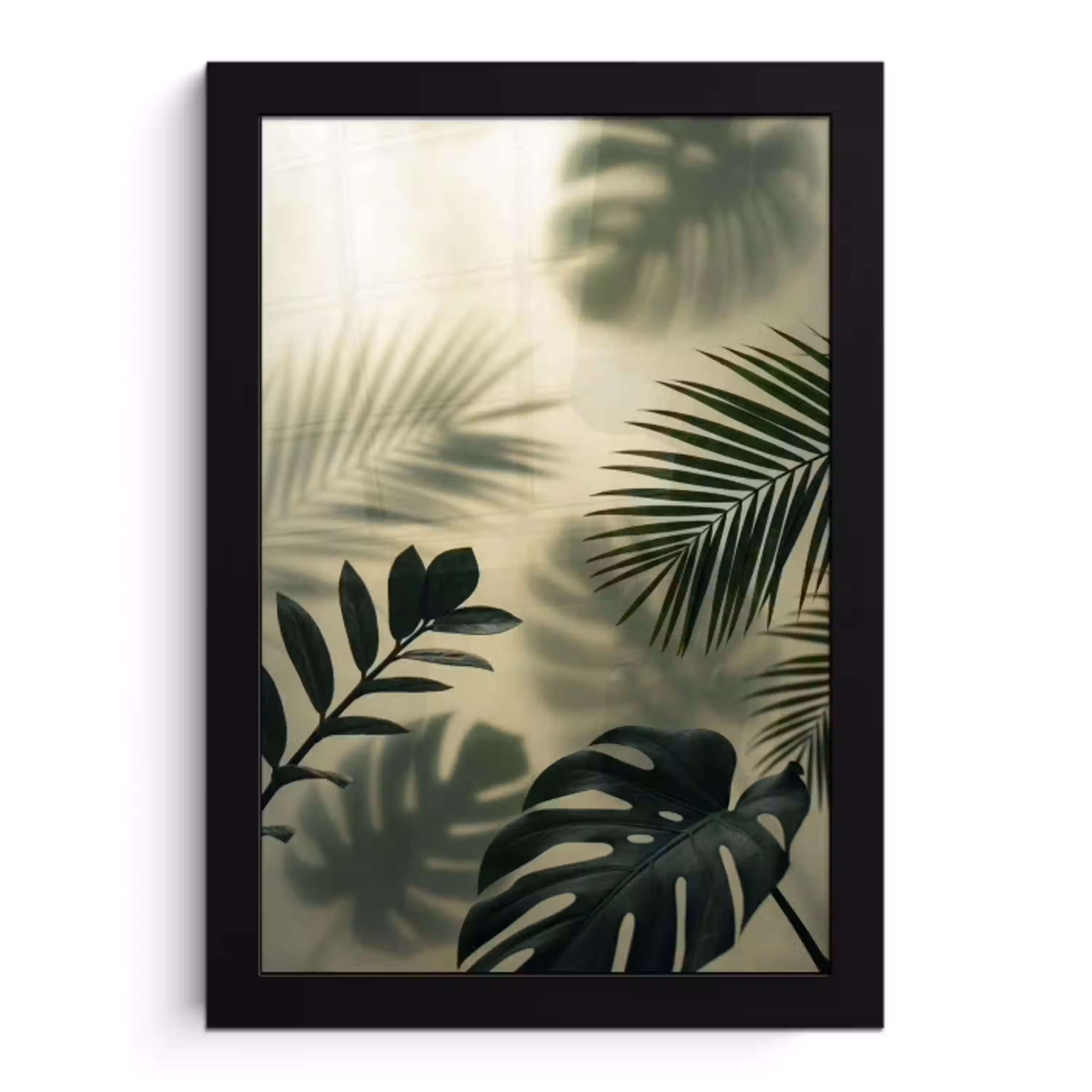 Planten - Bladeren - Schaduwen - Groen - Modern fotolijst zwart zonder passe partout klein -3d