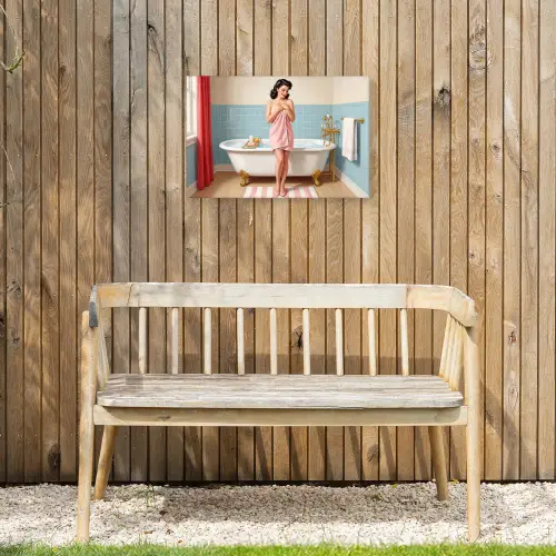 Badkamer - Vrouw - Roze Tuinposter op houten frame 2 cm dik klein -sfeer4