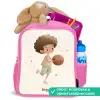 Jongen met een basketbal in beige kleuren Kinderrugzak - Roze middel -inhoud_NL