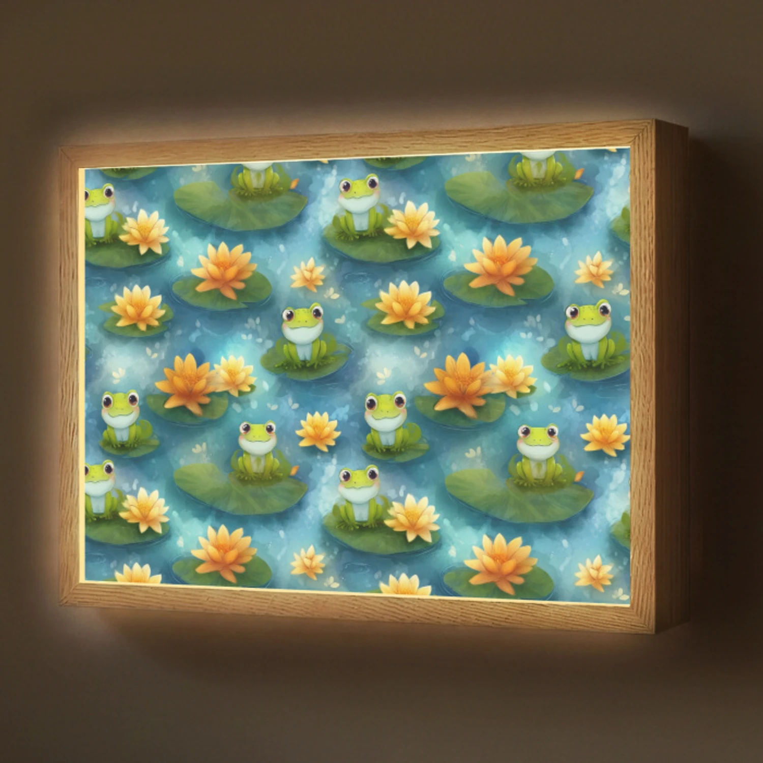 Kikker - Lelies - Groen Light Box met batterij (Wandlamp) middel 907 -z3d_website