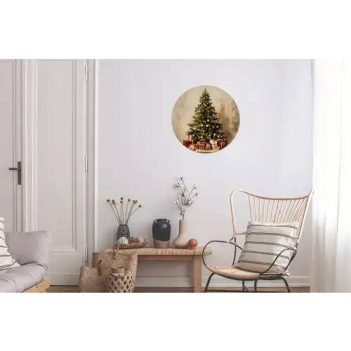 Kerstboom - Versierd - Kleurrijk Wandcirkel aluminium klein -woonkamer