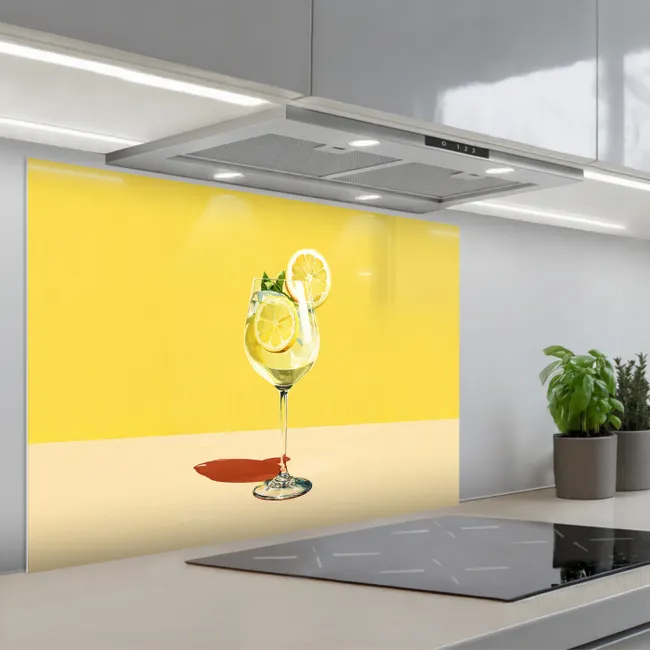 Fond de hotte - Verre à vin - Citron - Jaune - Minimaliste