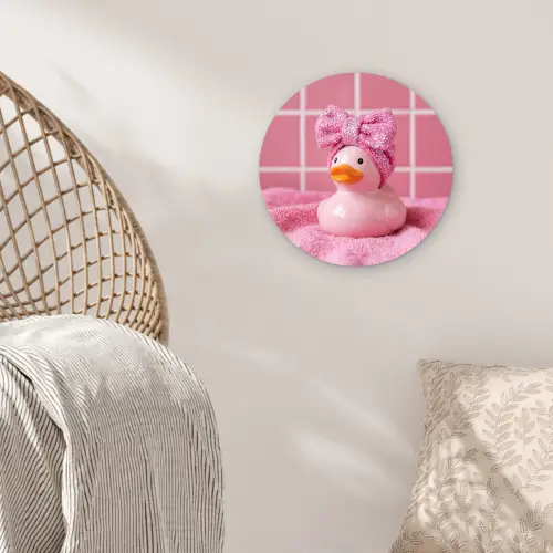 Badeend -Strik - Roze Wandcirkel kunststof plaat 5mm dik klein -sfeer5
