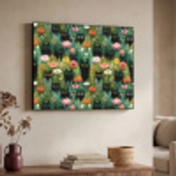 Katten - Bloemen - Kleurrijk Textielframe zwart klein 947 -sfeer3