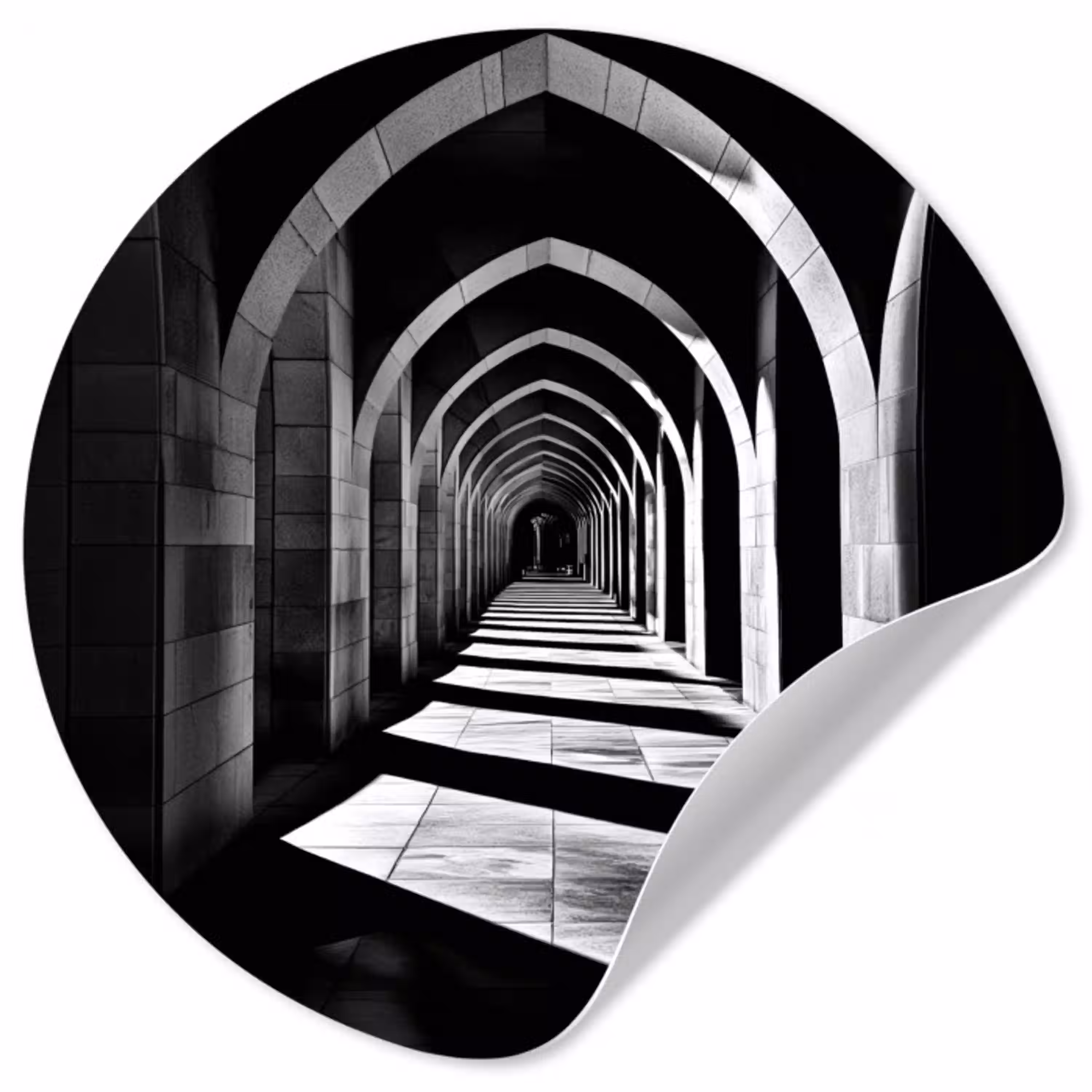 Gang - Bogen - Schaduw - Diepte Wandcirkel behangsticker klein -3d
