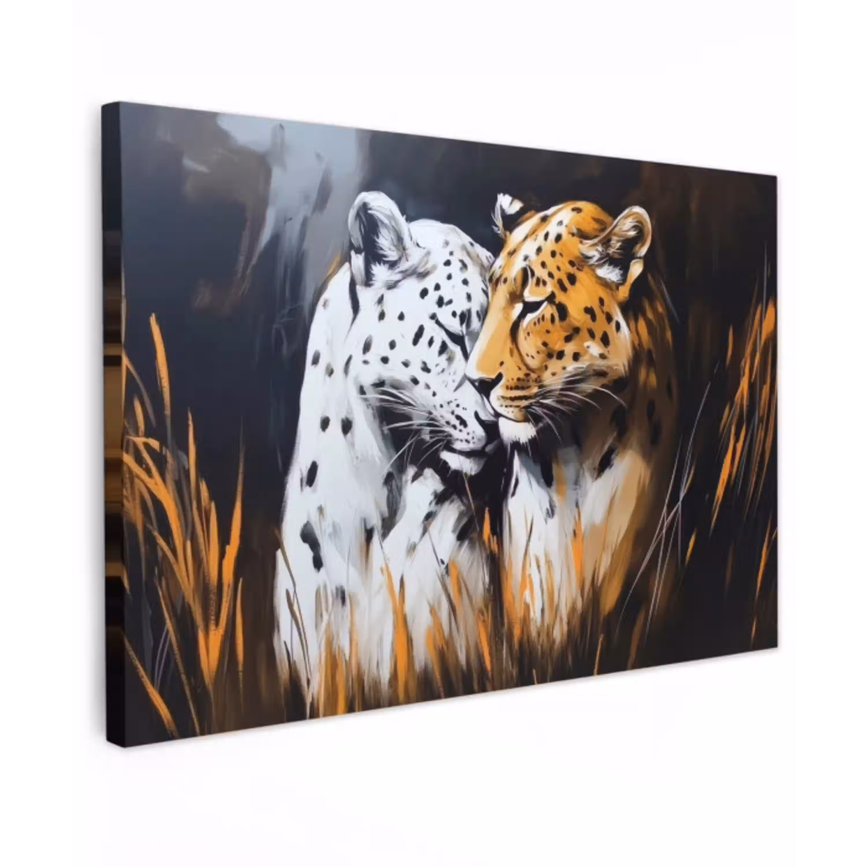 Luipaard - Oranje - Wit - Gras Tuinposter op houten frame 2 cm dik klein -3d