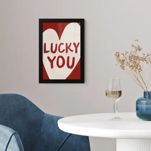Lucky - Hart - Rood fotolijst zwart zonder passe partout klein -sfeer4