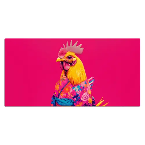 Haan - Kleurrijk - Kimono - Roze Muismat XXL klein -3d_leeg