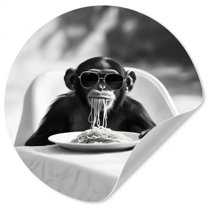 Aap - Spaghetti - Zonnebril - Zwart wit - Cool - Dier Wandcirkel behangsticker klein -3d