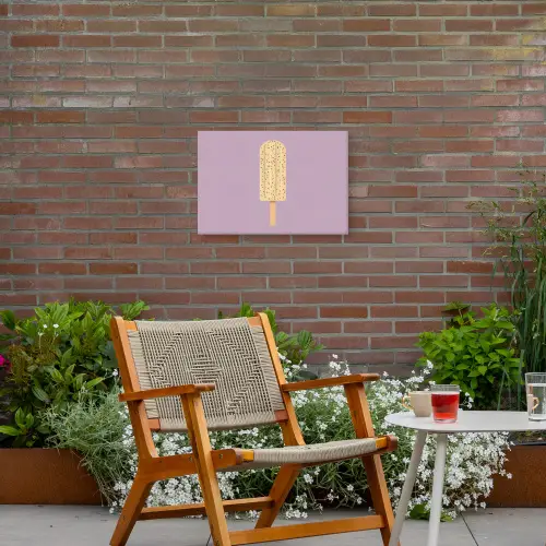 Beige - Ijsje - Spikkels Tuinposter op houten frame 2 cm dik klein -sfeer3