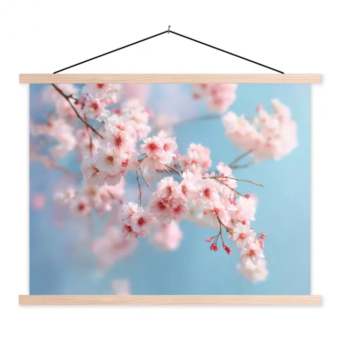Takken - Bloesems - Roze textielposter latten blank klein -3d