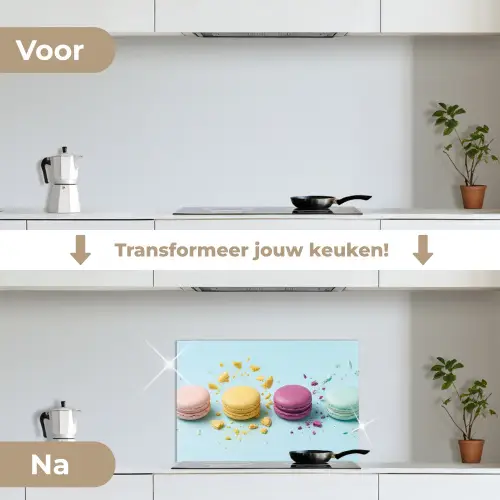 Macarons - Kleurrijk - Pastel keuken achterwand spatscherm klein -voor_na_NL
