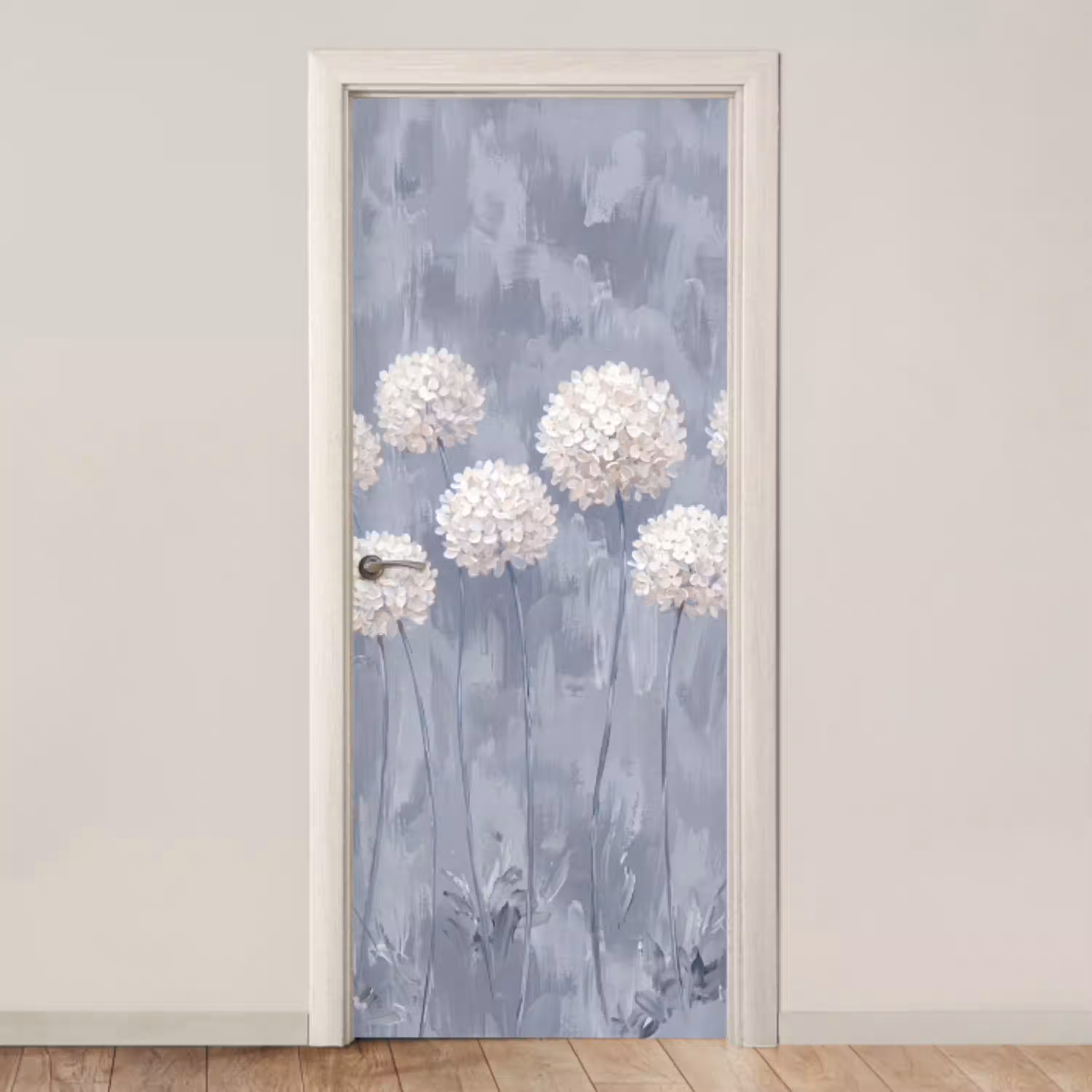 Bloemen - Illustratie - Blauw deurposter klein -3d_beige