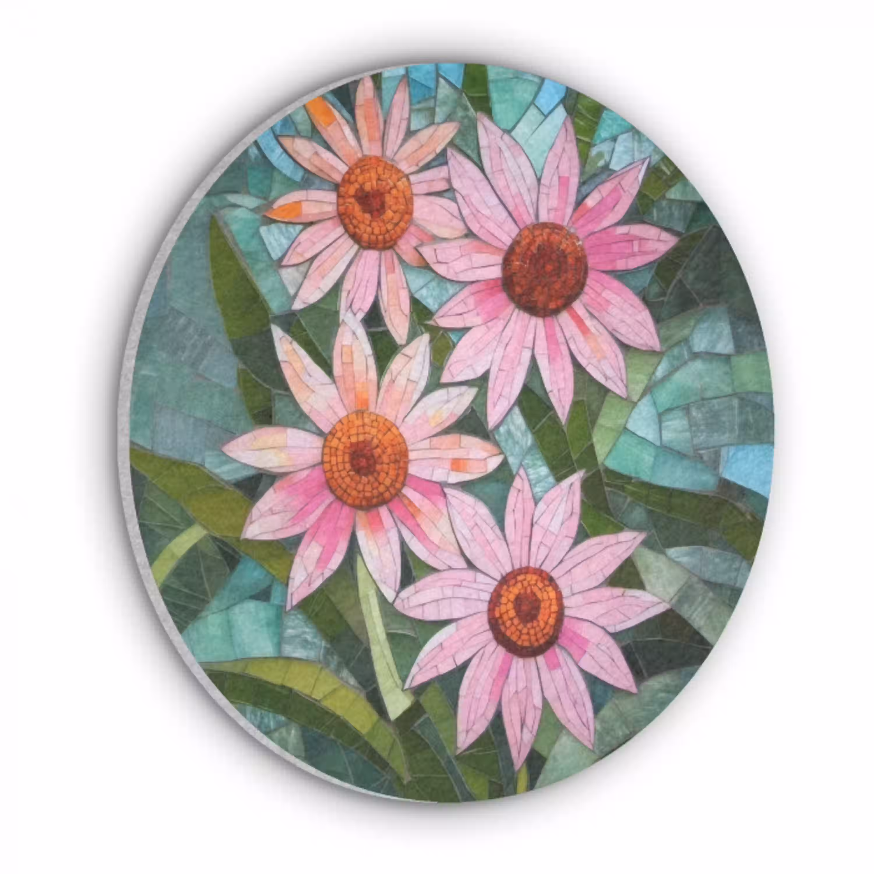Bloemen - Roze - Glasmozaïek Akoestische PET Vilt - Rond klein -3d