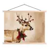 Gewei - Kerst - Rendier - Rood textielposter latten blank klein -3d