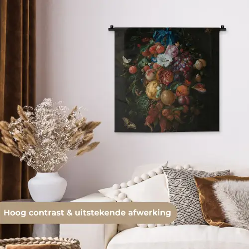 Festoen van vruchten en bloemen - Schilderij van Jan Davidsz. de Heem Wandkleed katoen klein -sfeer1