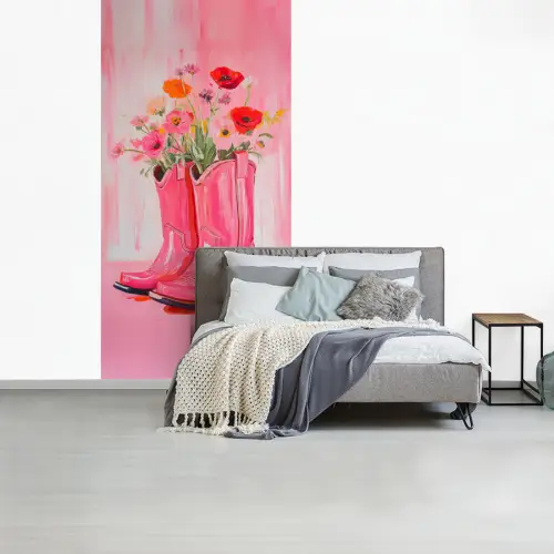 Roze - Bloemen - Cowboy fotobehang vinyl groot -slaapkamer