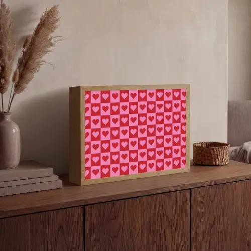Rood - Roze - Schaakbord - Valentijn Light Box met batterij (Wandlamp) middel -sfeer2