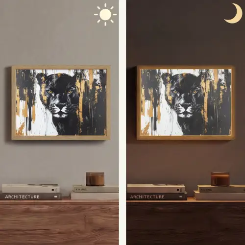Panter - Zwart - Abstract - Verfstreken Light Box met batterij (Wandlamp) middel -sfeer3
