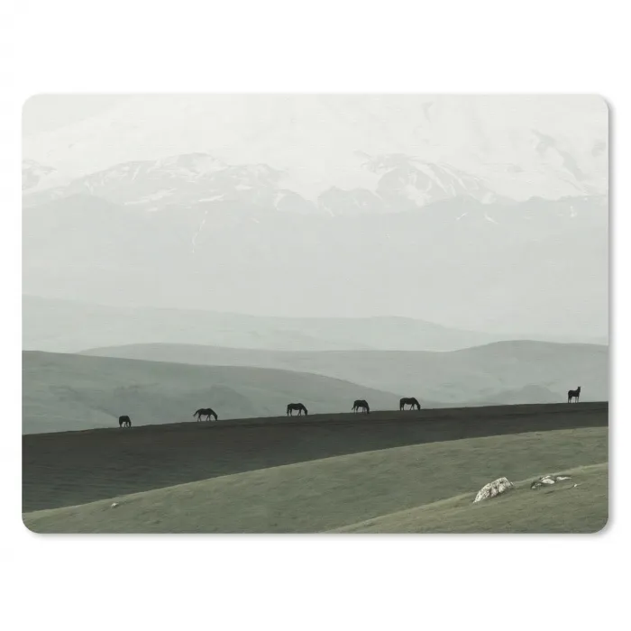 Grijs - Berg - Paarden muismat rubber klein -3d