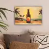 Bierfles - Zonsondergang - Palmbomen - Zee canvas 2cm klein -sfeer1