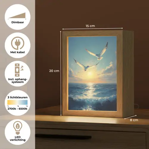 Meeuwen - Zee - Wolken -Blauw Light Box met kabel (Tafellamp) klein -USP_NL