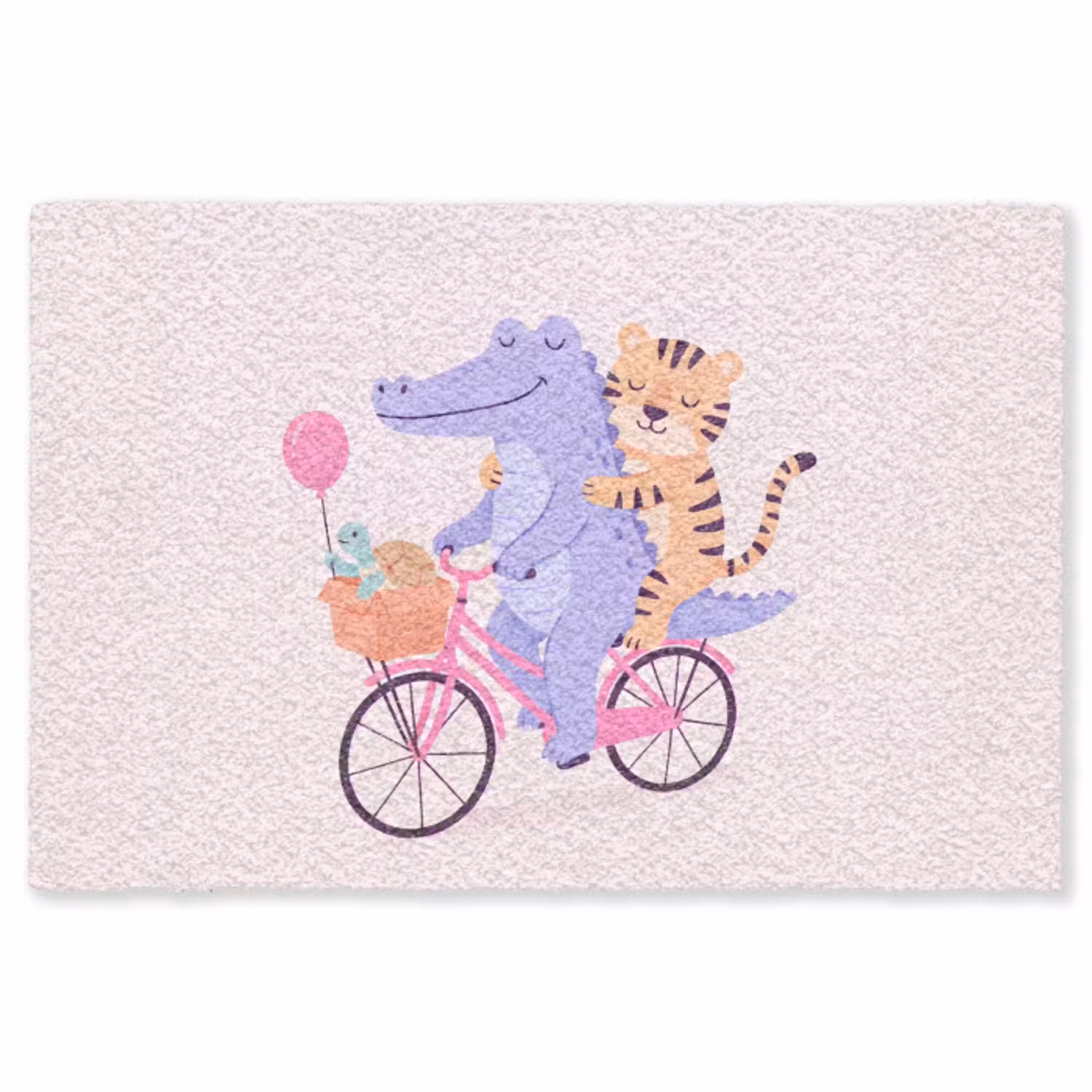 Dieren - Fiets - Vriendschap - Illustratie - Roze Vloerkleed Rechthoek klein -3d